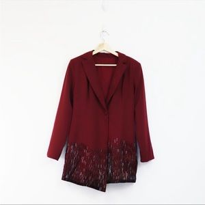 Revolve Bead Embellished Blazer Mini Dress Maroon/ Red short